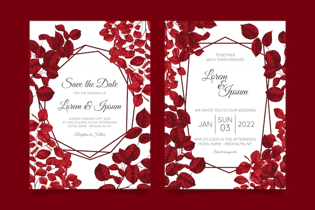 Hermosa plantilla de tarjeta de invitación de boda con marco floral