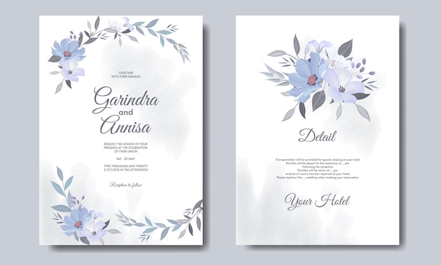 Hermosa plantilla de tarjeta de invitación de boda con marco floral