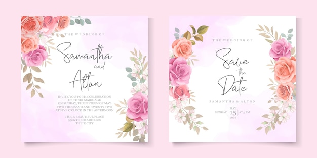 Hermosa plantilla de tarjeta de invitación de boda de rosas