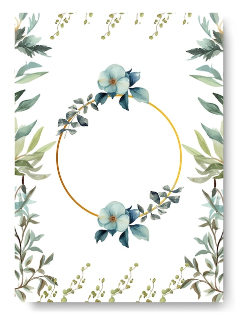 Hermosa plantilla de tarjeta de invitación de gardenia verde Conjunto de tarjeta de invitación de boda con borde