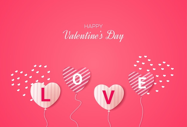 Hermosa plantilla de tarjeta de San Valentín con globos de amor y texto