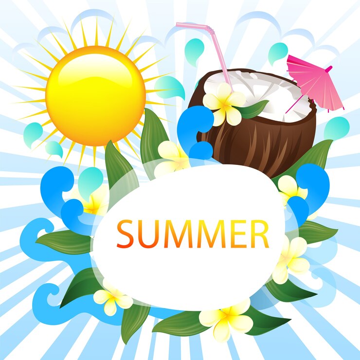 hermosa plantilla de tema de verano con bebida de coco