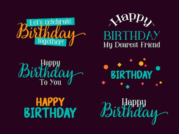Hermosa plantilla de texto vectorial de feliz cumpleaños con letras tarjeta de cumpleaños