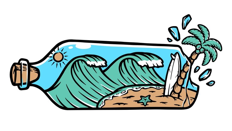 Vector hermosa playa en una ilustración de botella