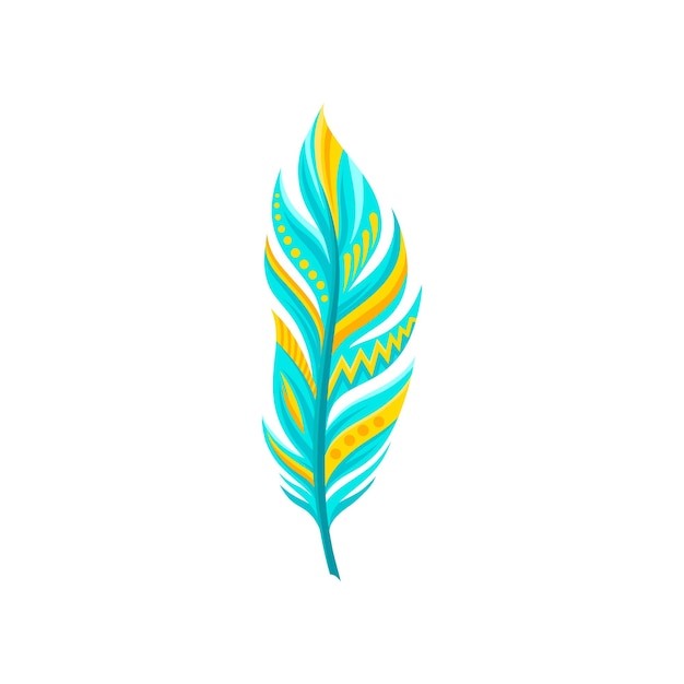 Hermosa pluma abstracta brillante turquesa y amarillo vector ilustración sobre un fondo negro
