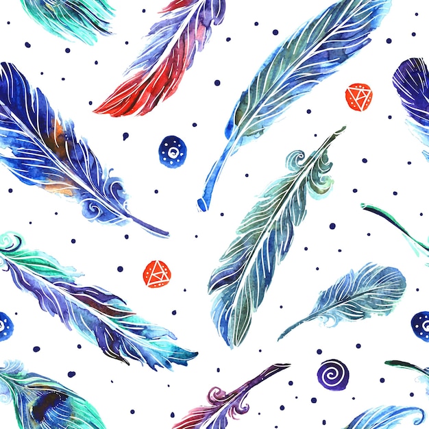 Hermosa pluma de patrones sin fisuras de acuarela dibujada a mano para su diseño