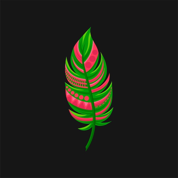 Hermosa pluma rosa y verde abstracto brillante vector ilustración sobre un fondo negro