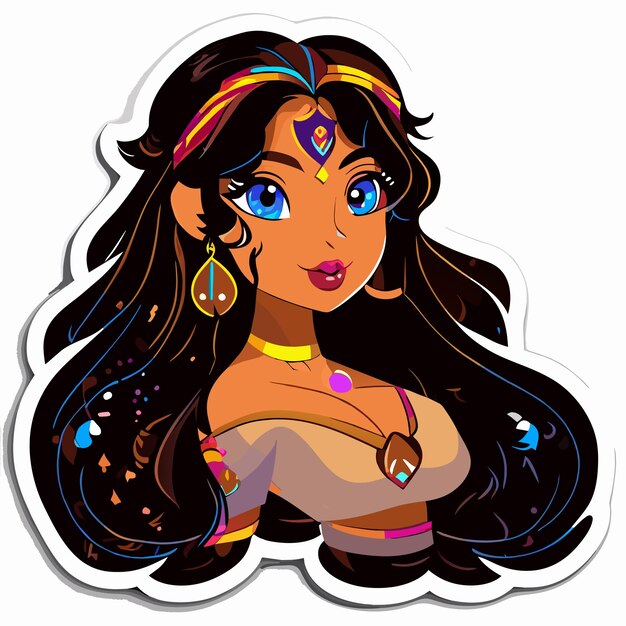 Vector hermosa princesa mujer dibujado a mano dibujos animados pegatina icono concepto aislado ilustración