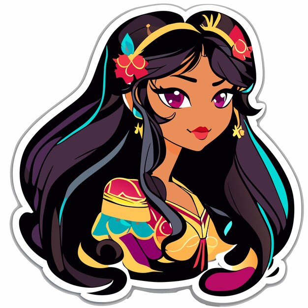 Hermosa princesa mujer dibujado a mano dibujos animados pegatina icono concepto aislado ilustración