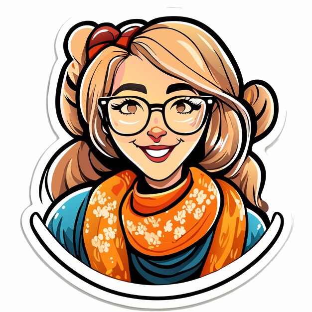 Vector hermosa princesa sonriente con pañuelo para el cabello dibujado a mano ilustración de concepto de icono de pegatina de dibujos animados