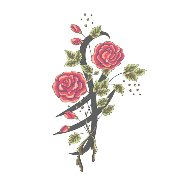 Hermosa rama plana de verano de flores Decoración de rosas sobre un fondo blanco