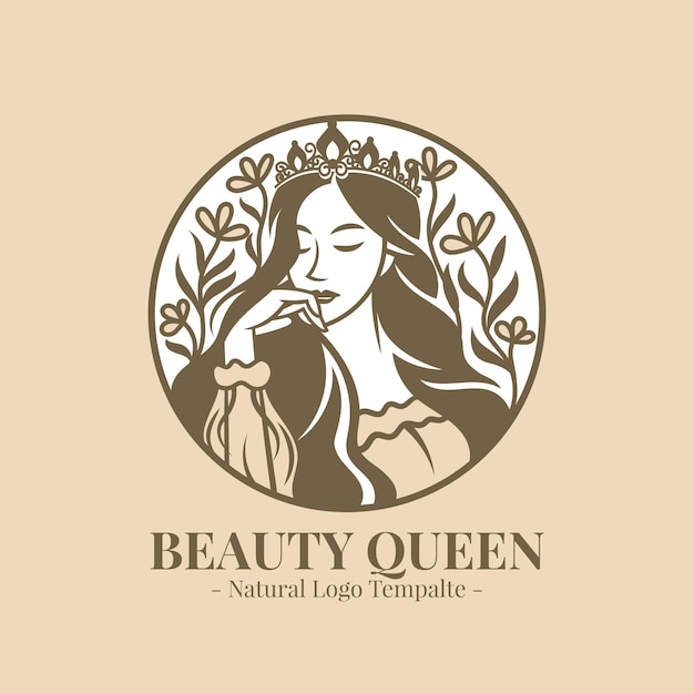 hermosa reina mujer plantilla de logotipo natural