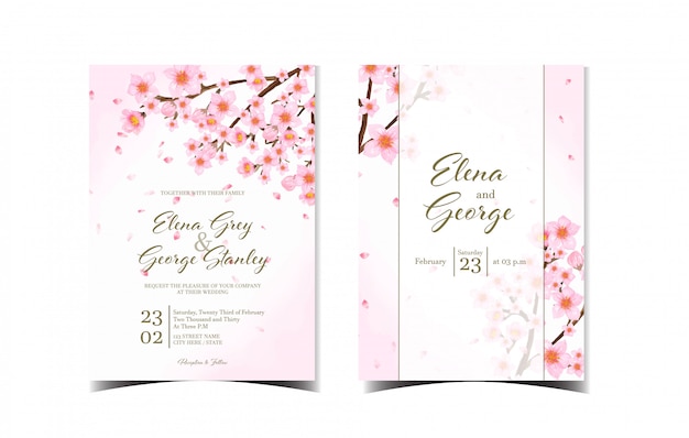 hermosa suite de invitación de boda floral con flores de cerezo japonesas