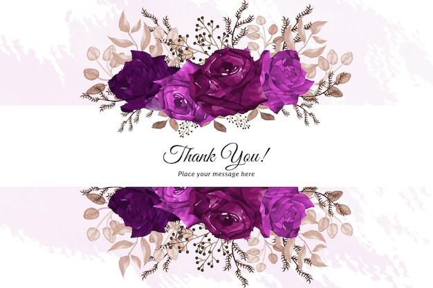 Vector hermosa tarjeta de agradecimiento dibujada a mano con fondo floral de color de agua vector premium