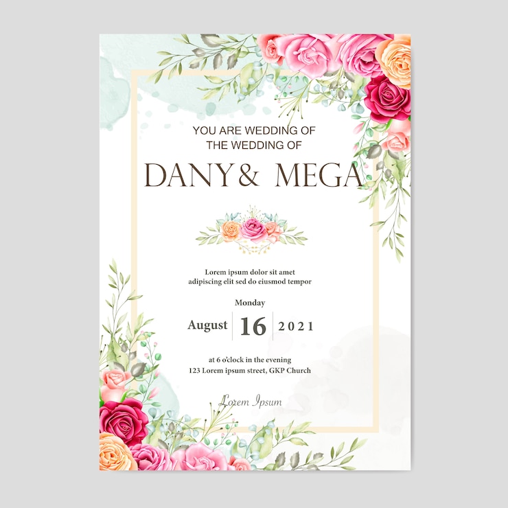 Vector hermosa tarjeta de boda con fondo de acuarela