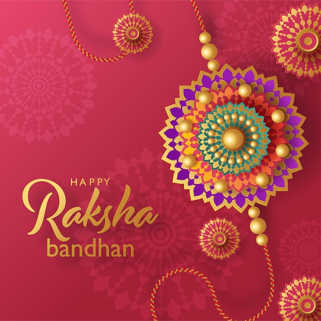 Vector hermosa tarjeta de felicitación dorada raksha bandhan