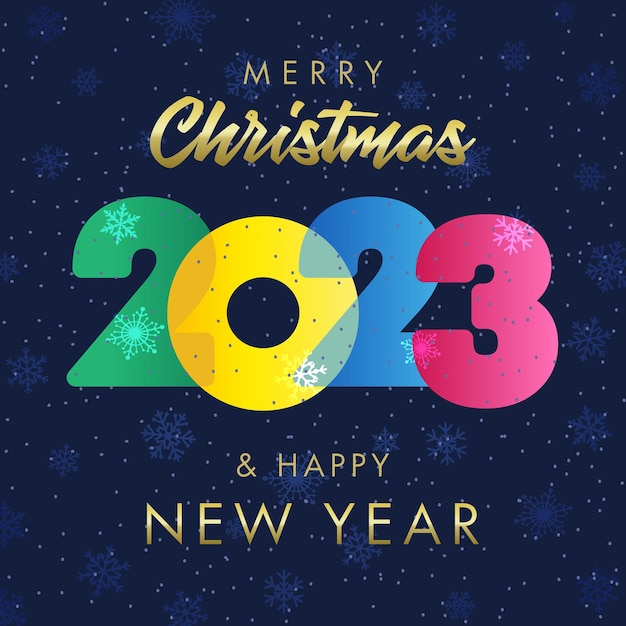 Vector hermosa tarjeta de felicitación feliz navidad y feliz año nuevo 2023. fondo de noche nevada.