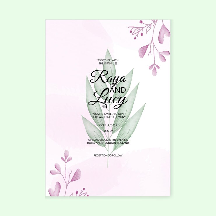 Hermosa tarjeta de invitación de acuarela floral