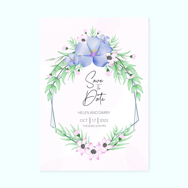 Vector hermosa tarjeta de invitación de boda acuarela floral