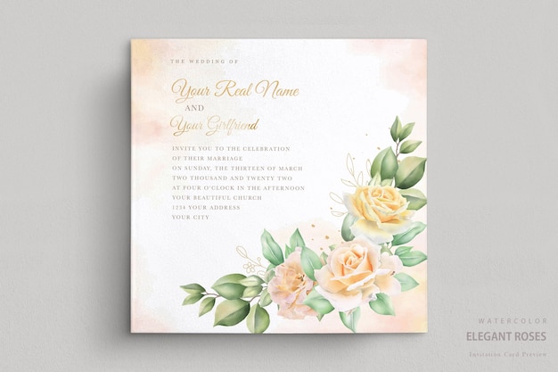 Hermosa tarjeta de invitación de boda en acuarela