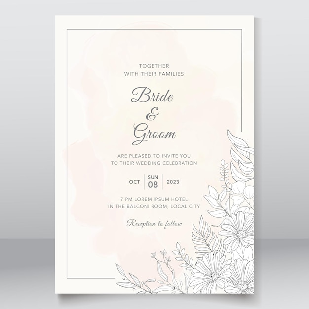 Vector hermosa tarjeta de invitación de boda con diseño monoline