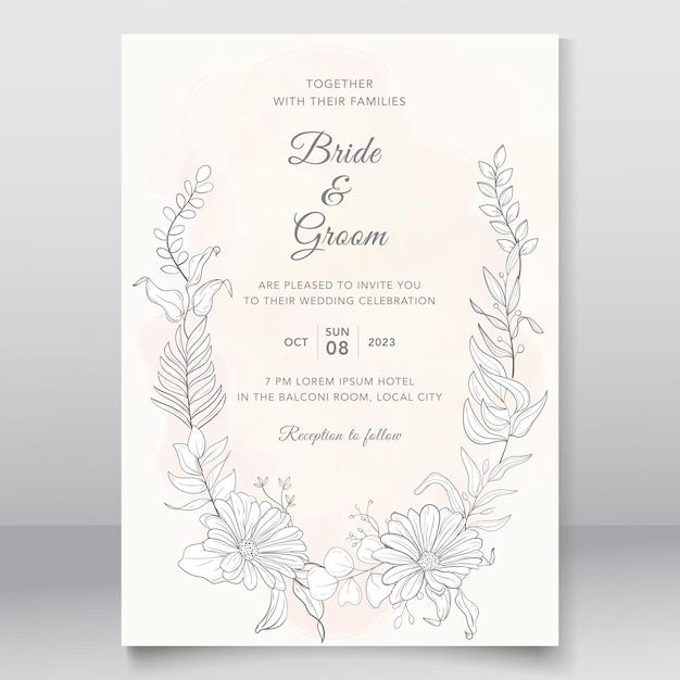 Vector hermosa tarjeta de invitación de boda con diseño monoline