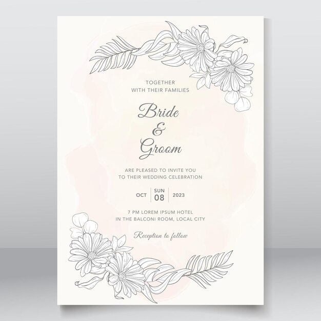 Vector hermosa tarjeta de invitación de boda con diseño monoline