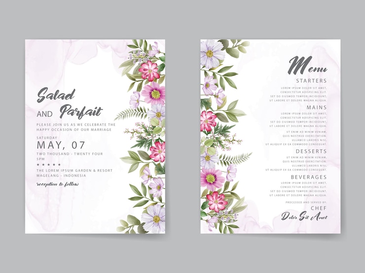 Vector hermosa tarjeta de invitación de boda floral acuarela