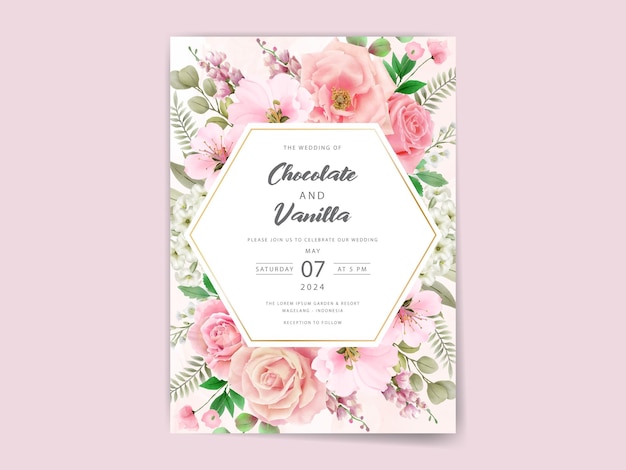 hermosa tarjeta de invitación de boda floral acuarela