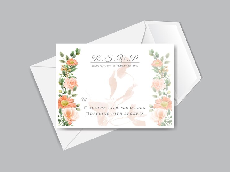 Hermosa tarjeta de invitación de boda floral dibujada a mano