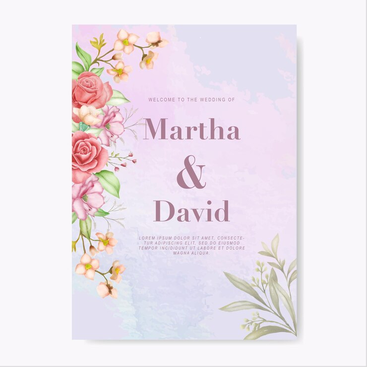 Hermosa tarjeta de invitación de boda floral y hojas