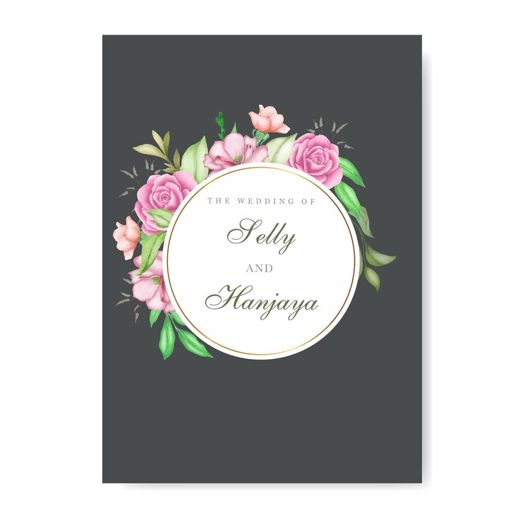 Hermosa tarjeta de invitación de boda floral y hojas