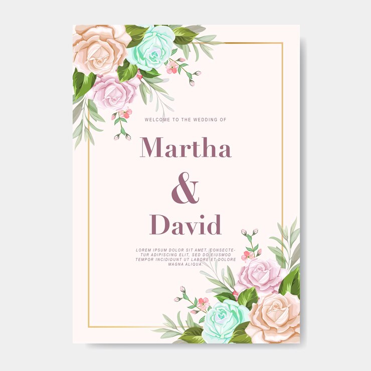 Hermosa tarjeta de invitación de boda floral y hojas