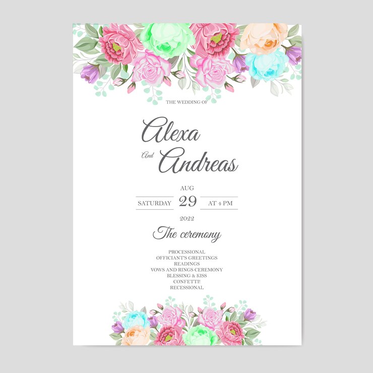 Hermosa tarjeta de invitación de boda floral y hojas