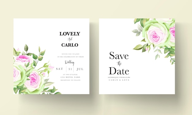 Hermosa tarjeta de invitación de boda floral y hojas