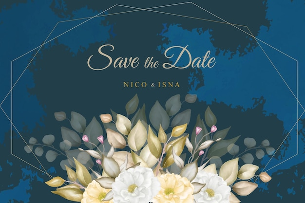 Hermosa tarjeta de invitación de boda floral y hojas
