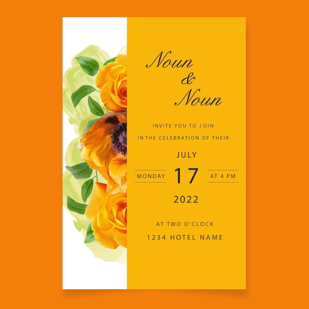 Hermosa tarjeta de invitación de boda floral suave