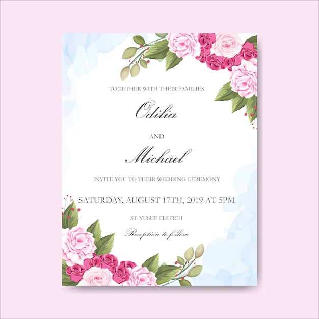 Hermosa tarjeta de invitación de boda floral