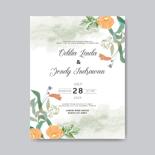 hermosa tarjeta de invitación de boda floral