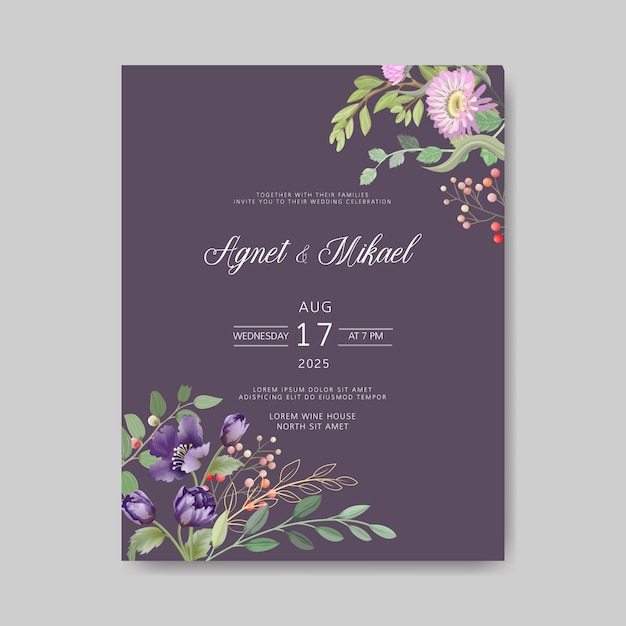 Hermosa tarjeta de invitación de boda floral