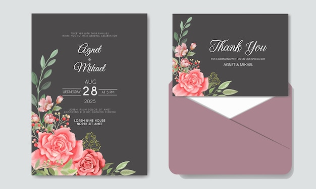 Hermosa tarjeta de invitación de boda floral