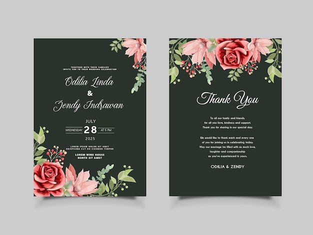 hermosa tarjeta de invitación de boda floral