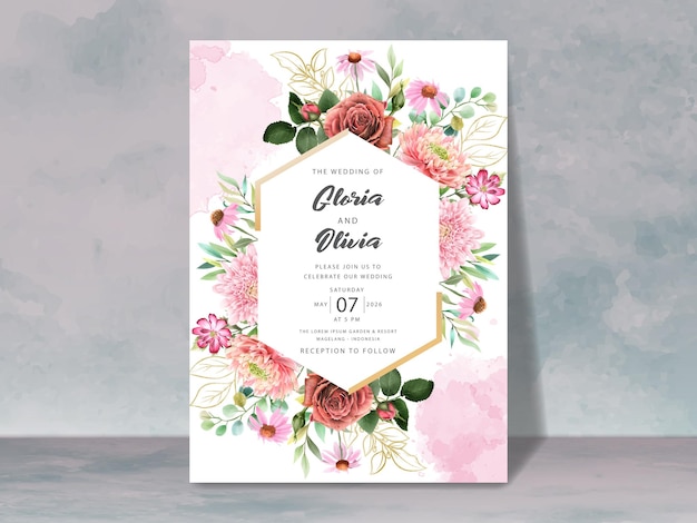 hermosa tarjeta de invitación de boda floral