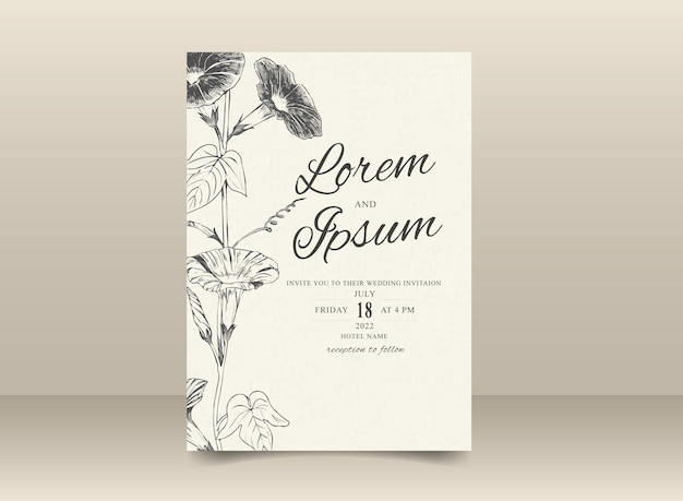 Hermosa tarjeta de invitación de boda Flowery Lineart