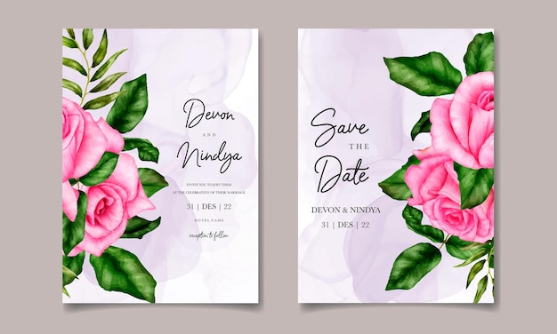 Hermosa tarjeta de invitación de boda rosa rosa