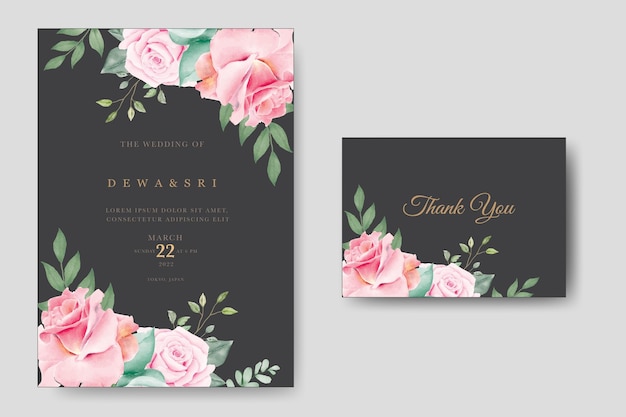 Hermosa tarjeta de invitación de boda de rosas florales