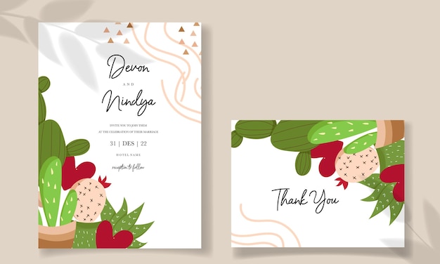 Hermosa tarjeta de invitación de cactus de dibujos animados lindo