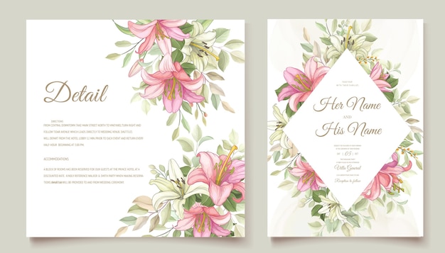 Hermosa tarjeta de invitación de flores de lirio floral