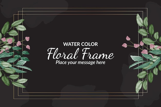 Hermosa tarjeta de marco floral negro o plantilla de banner con acuarela vector premium