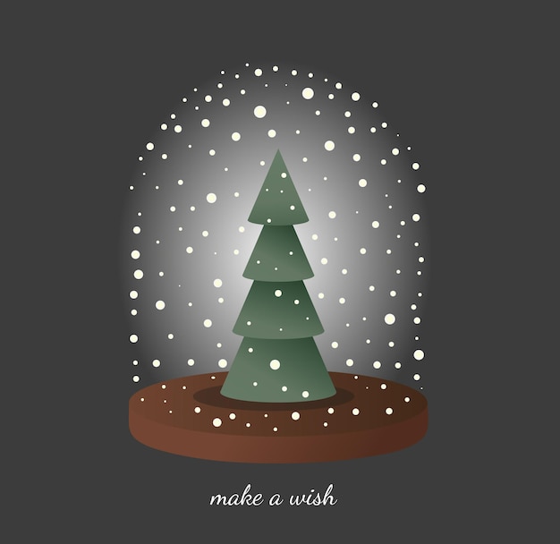Hermosa tarjeta de Navidad Árbol de Navidad bajo una cúpula de nieve. ilustración vectorial